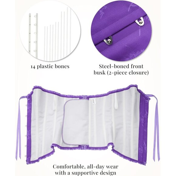 Women's Ultra Violet Corset Tops Bustier Lingerie Lace Waist Push Up Bodysuit - Picture 5 of 7